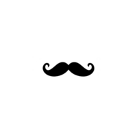A simple black silhouette of curled mustache on transparency background, evoking classic and vintage style. design is minimalistic and can be used for various creative projects png