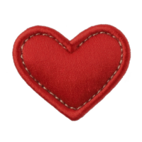 A red fabric heart patch with visible stitching, symbolizing love and affection. texture and vibrant color make it ideal for crafts or clothing embellishments png