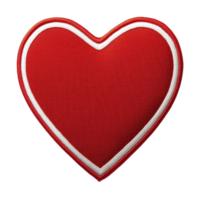 A vibrant red heart shaped patch with white border, symbolizing love and affection. fabric texture adds tactile element, making it ideal for clothing or accessories png