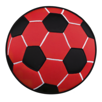 A vibrant red soccer ball with classic hexagonal pattern, featuring contrasting white lines, stands out against plain background, evoking sense of energy and playfulness png