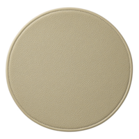 A round beige leather coaster with textured surface and stitched edges, perfect for protecting surfaces from drink spills. Its simple design adds touch of elegance to any setting png