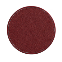 A round, textured red leather patch with visible stitching around edges, creating classic and elegant appearance. rich color and detailed texture add touch of sophistication png