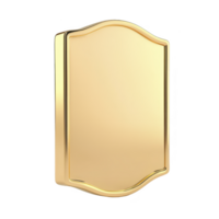 A gold shield shaped plaque with smooth, reflective surface and elegant curves, perfect for awards or decorative purposes. shiny finish adds touch of luxury and sophistication png