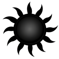 black sun with wavy rays radiates mysterious and abstract design, evoking sense of intrigue and creativity. dark silhouette contrasts against any background, making it striking visual element png