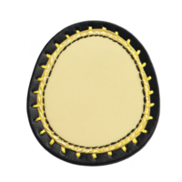 round, beige fabric patch with decorative yellow stitching on black border, creating simple yet elegant design. patch is suitable for clothing or accessories png