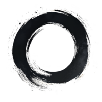 This features black brushstroke circle transparent background, resembling enso symbol, often associated with Zen and mindfulness. brushstroke is textured, giving it artistic and expressive feel png