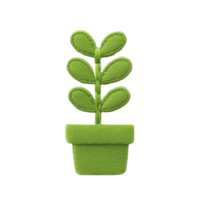 vibrant green embroidered patch features potted plant with three pairs of leaves, symbolizing growth and nature. design is simple yet charming, perfect for adding touch of greenery to any fabric png