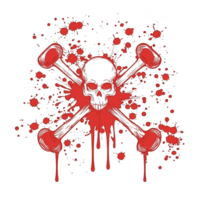 skull with crossed bones is splattered with red paint, creating dramatic and edgy design. dripping effect adds sense of intensity and danger to image png