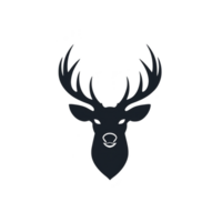 A minimalist black silhouette of deer head with large antlers is centered transparency background, creating striking and elegant design. simplicity of image emphasizes graceful and majestic nature png