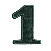 A textured, embroidered number one in teal color stands out against transparency background, showcasing bold and stylish design png