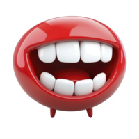 A shiny red cartoonish sphere with wide, joyful smile and large white teeth, resembling playful emoji. glossy surface reflects light, adding cheerful and whimsical touch png
