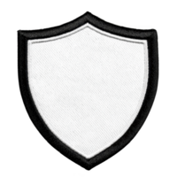 blank white shield emblem with black border, symbolizing protection and security, is displayed. simple design allows for customization, making it versatile for various uses png