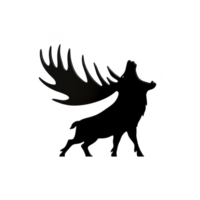 A silhouette of majestic elk with large antlers is depicted, showcasing its powerful stance and wild nature. elk appears to be calling out, emphasizing its presence in wilderness png