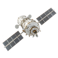 This shows detailed view of space station module with solar panels extended, showcasing its intricate design and engineering marvel png