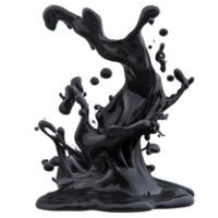 dynamic splash of black liquid captured mid air, showcasing fluid motion and abstract shapes. glossy texture and dark color create dramatic and artistic visual effect png