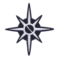 This features compass rose design with central circle and eight pointed star like extensions, often used navigation and maps. design is embroidered, giving it textured appearance.compass rose png