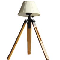 stylish tripod floor lamp with wooden base and cream colored fabric shade, perfect for adding warm and cozy ambiance to any room. design is modern and elegant png