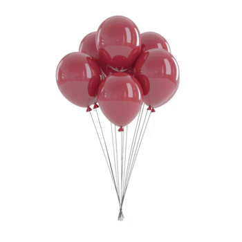 rojo globos agrupados juntos con brillante superficies, creando festivo y alegre atmósfera. globos son atado con instrumentos de cuerda, flotante en contra llanura fondo, Perfecto para celebraciones png