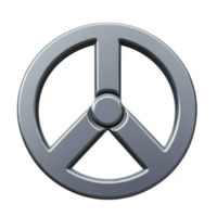 metallic peace symbol with shiny, reflective surface, representing harmony and unity. symbol is circular with central vertical line and two diagonal lines forming Y shape png