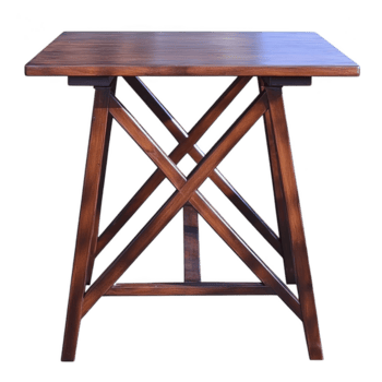 de madera mesa con simple, elegante diseño caracteristicas rectangular parte superior y cruzado piernas, exhibiendo natural finalizar. artesanía Destacar madera grano, agregando rústico encanto png