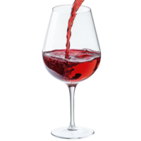 corriente de rojo vino es siendo vertido dentro claro vino vaso, creando arremolinándose movimiento y burbujas elegante vaso soportes en transparente fondo, destacando Rico color de vino png