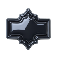 glossy, black, ornate badge with symmetrical design and reflective surface, suitable for use as decorative emblem or label. elegant shape adds touch of sophistication png