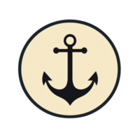 anchor symbol is centered within circular beige background, representing stability and strength. black anchor design is simple yet bold, evoking sense of nautical adventure and maritime tradition png