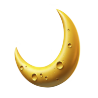 crescent moon illustration with smooth, golden texture and crater like details, set against transparent background, evokes whimsical and celestial feel png