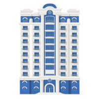tall, elegant blue and white building with multiple floors and arched windows, showcasing classic architectural style. structure features balconies and decorative elements, creating sophisticated png
