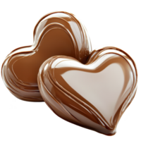 Two glossy heart shaped chocolates are placed together, showcasing their smooth and shiny texture. rich brown color and elegant design evoke sense of indulgence and romance png