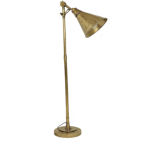 vintage brass floor lamp with adjustable conical shade, exuding classic and elegant design. Perfect for adding warm, ambient glow to any room png