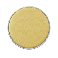 A round, yellow fabric covered speaker with silver frame, isolated on transparency background, showcasing modern and minimalist design png