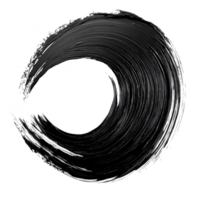 black brushstroke forms circular, abstract shape on transparency background, resembling Zen enso symbol. texture is rough, with visible brush lines, conveying sense of movement and fluidity png