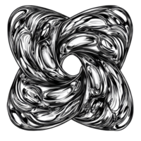 This abstract black and white design features swirling, fluid shapes creating dynamic, hypnotic pattern with central void. intricate details and high contrast evoke sense of movement and depth png