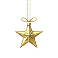 shiny golden star shaped ornament with intricate detailing hangs elegantly from delicate string, perfect for festive decorations and adding touch of elegance to any setting png