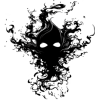 mysterious, swirling black smoke forms ghostly face with hollow eyes, evoking eerie and haunting atmosphere. intricate wisps create sense of movement and mystery png