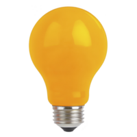 vibrant yellow light bulb with standard screw base, reflecting light on its smooth surface, isolated on transparency background png