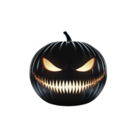 sinister black pumpkin with glowing eyes and sharp toothed grin creates spooky Halloween atmosphere. eerie design is perfect for festive decorations and evokes sense of mystery png