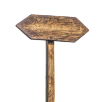 rustic wooden arrow signpost with weathered texture stands isolated on transparency background, evoking sense of direction and adventure png