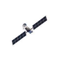 satellite with large solar panels and communication dish orbits in space, showcasing advanced technology and engineering marvel. satellite sleek design highlights its functionality png