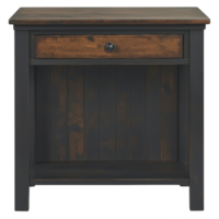 rustic wooden nightstand with single drawer and dark finish, featuring simple knob handle, adds touch of vintage charm to any bedroom decor png