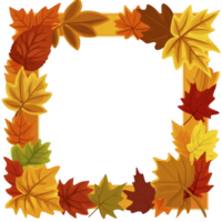 decorative frame made of colorful autumn leaves shades of orange, red, yellow, and green, creating vibrant and seasonal border. leaves are arranged square shape, perfect for fall themed designs png