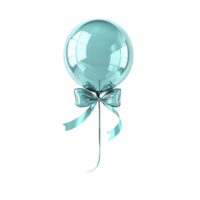 shiny blue balloon with reflective surface is tied with matching ribbon, creating festive and elegant appearance. balloon glossy finish adds touch of sophistication png