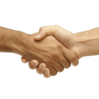 Two hands are engaged in firm handshake, symbolizing agreement and cooperation. image captures essence of partnership and mutual understanding, highlighting human connection png