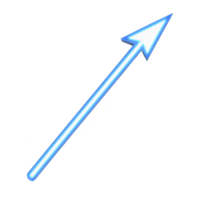 glowing blue arrow points diagonally upward against transparency background, symbolizing progress and direction. arrow neon effect adds futuristic and dynamic feel to image png