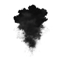 dense, dark cloud of smoke billows upward against transparent background, creating dramatic and intense visual effect. smoke appears thick and textured, with varying shades of gray png