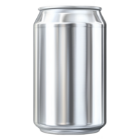 shiny, blank aluminum can stands upright, reflecting light on its smooth surface. can is cylindrical with standard pull tab top, ideal for beverages png