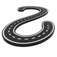 winding road with dashed white lines curves smoothly, creating dynamic and playful design. road black surface contrasts with bright white markings, suggesting movement and direction png