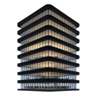 modern, illuminated office building with multiple floors and large glass windows, showcasing sleek architectural design. structure is well lit, creating warm and inviting atmosphere png