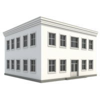 simple, white, two story building with multiple windows and flat roof, showcasing minimalist architectural design. structure appears modern and functional, suitable for various uses png